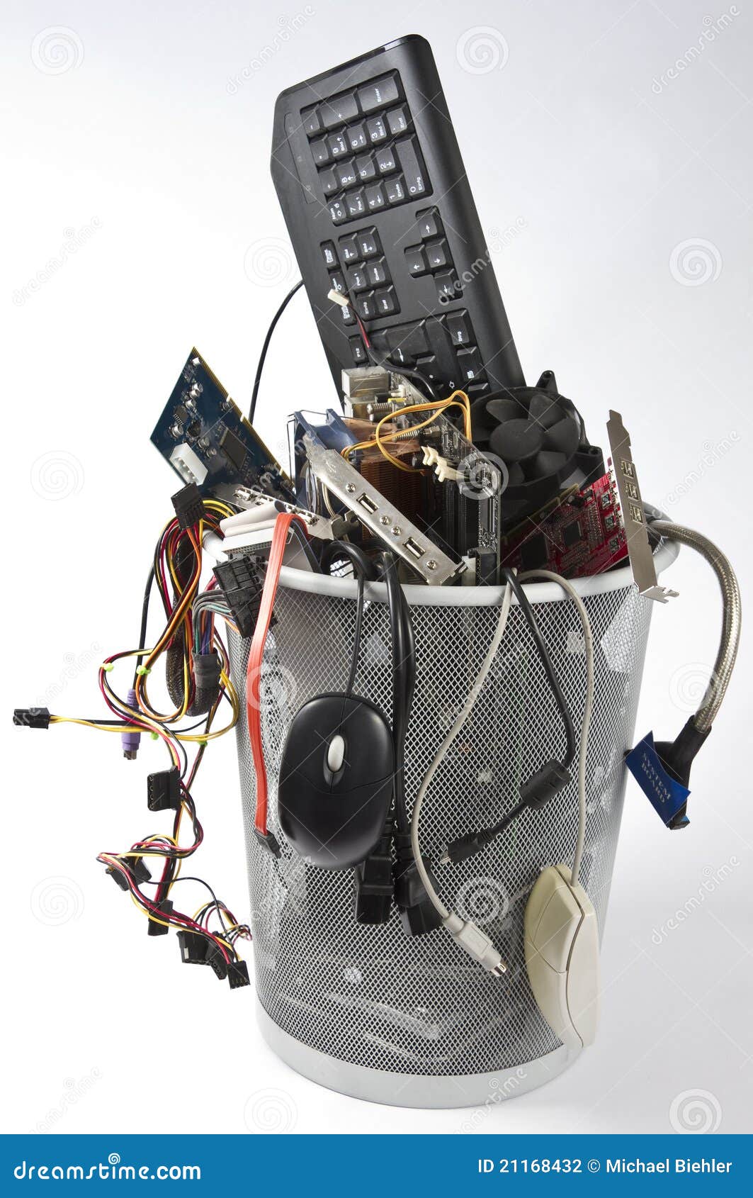 Electronic Scrap in Trash Can Stock Photo Image of connection