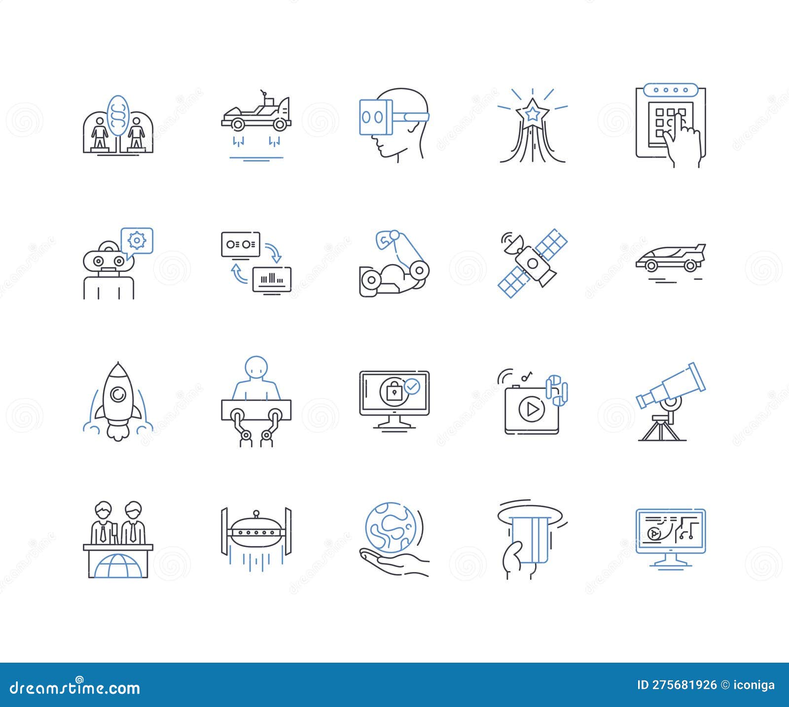 electronic security line icons collection. surveillance, access, firewall, encryption, biometric, authentication