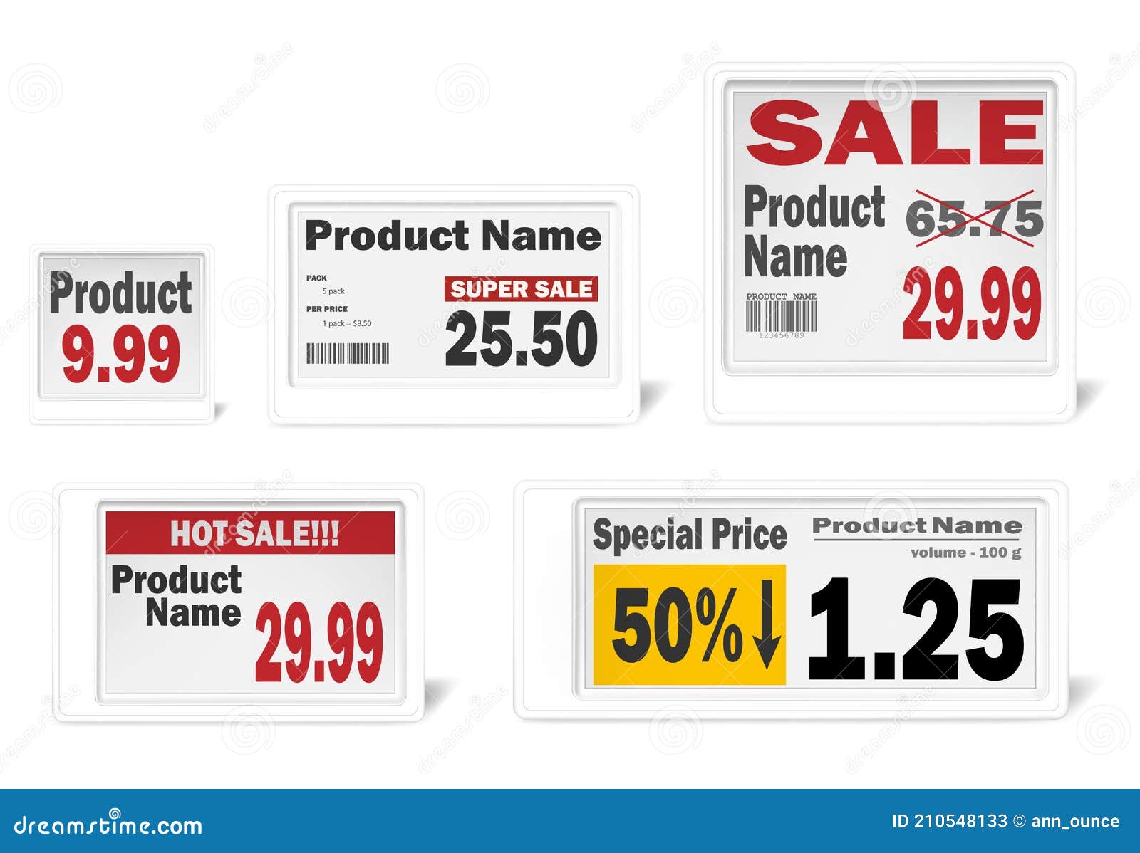 Electronic Shelf Label Set. Different-sized White E-paper ...