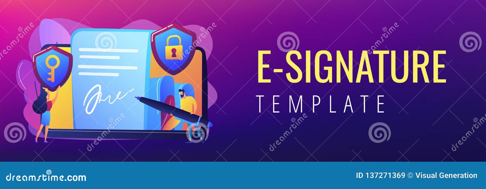 Electronic Signature Concept Banner  Header  Stock Vector Illustration 