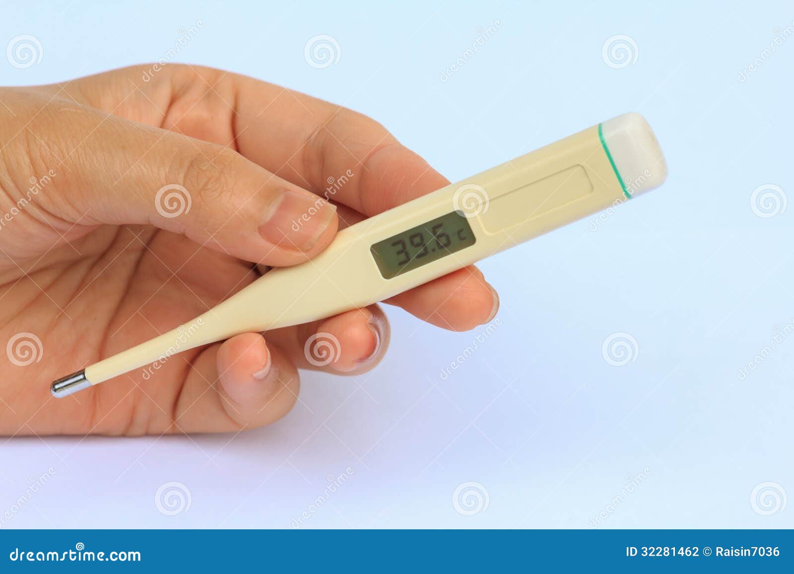 electronic termometer on hand.