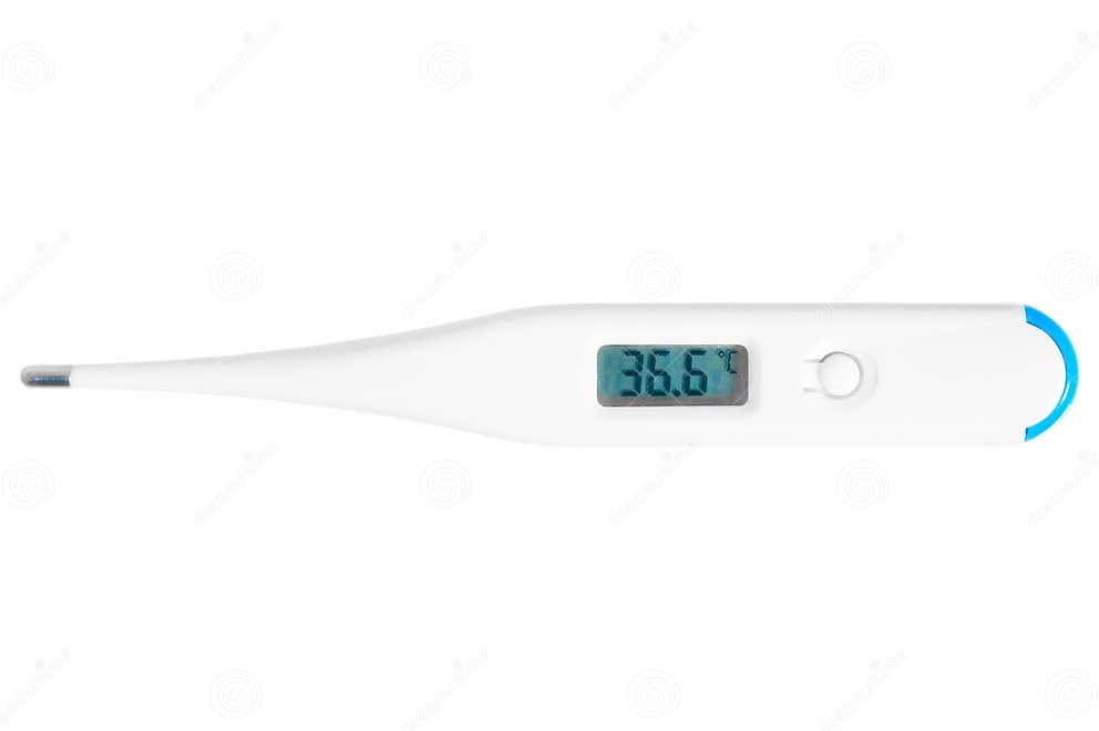 Electronic Thermometer Shows a Normal Body Temperature Stock Photo