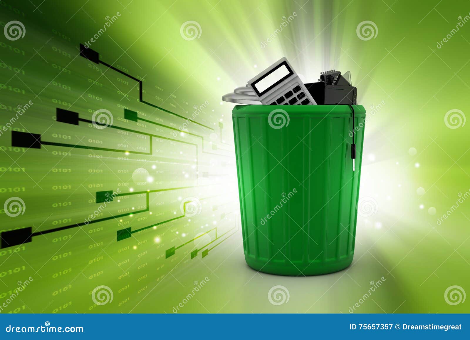 Electronic Waste in Trash Can Stock Illustration Illustration of concept, equipment 75657357
