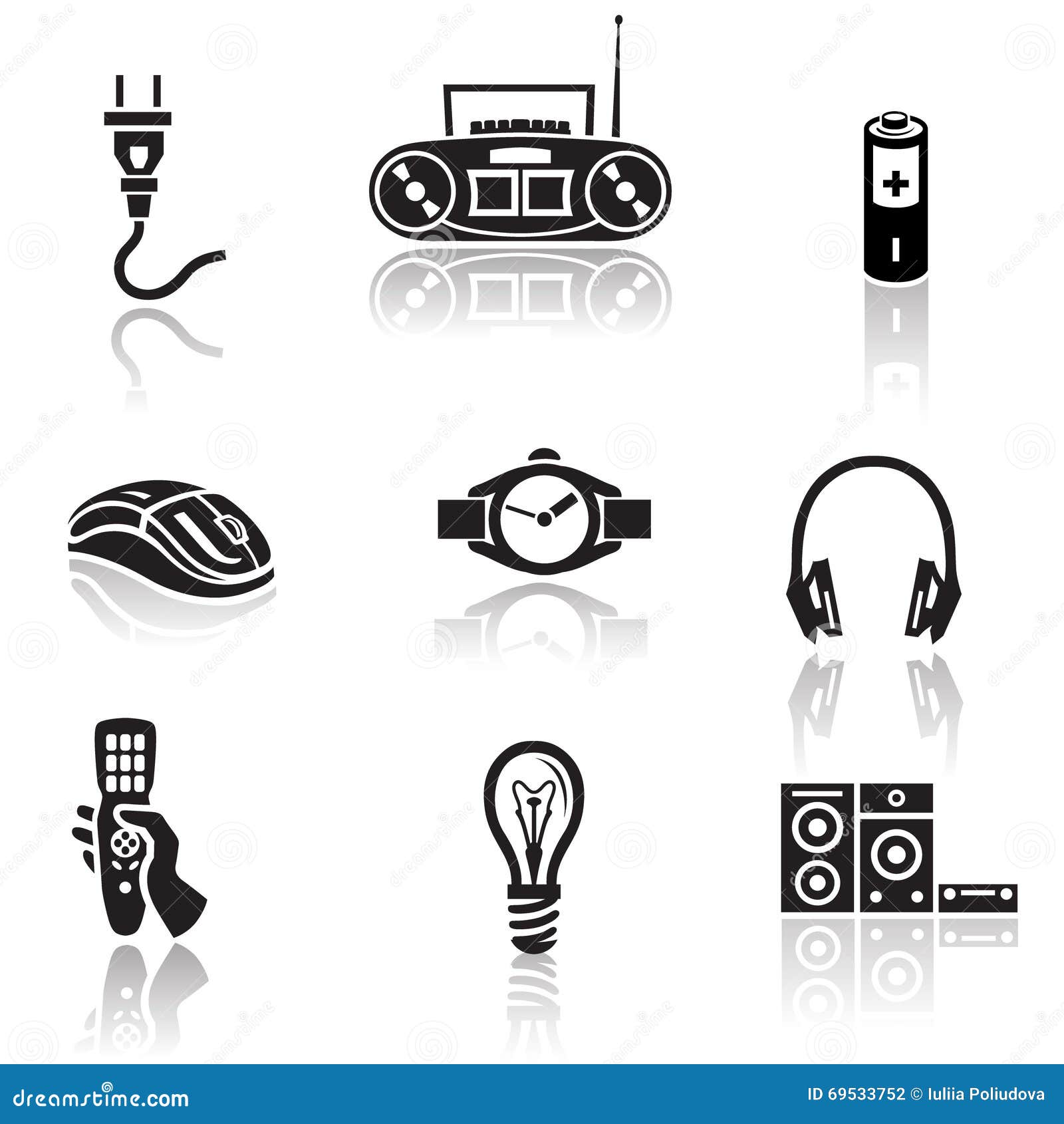 Electronics Icon Set. Black Sign On White Background Stock Illustration