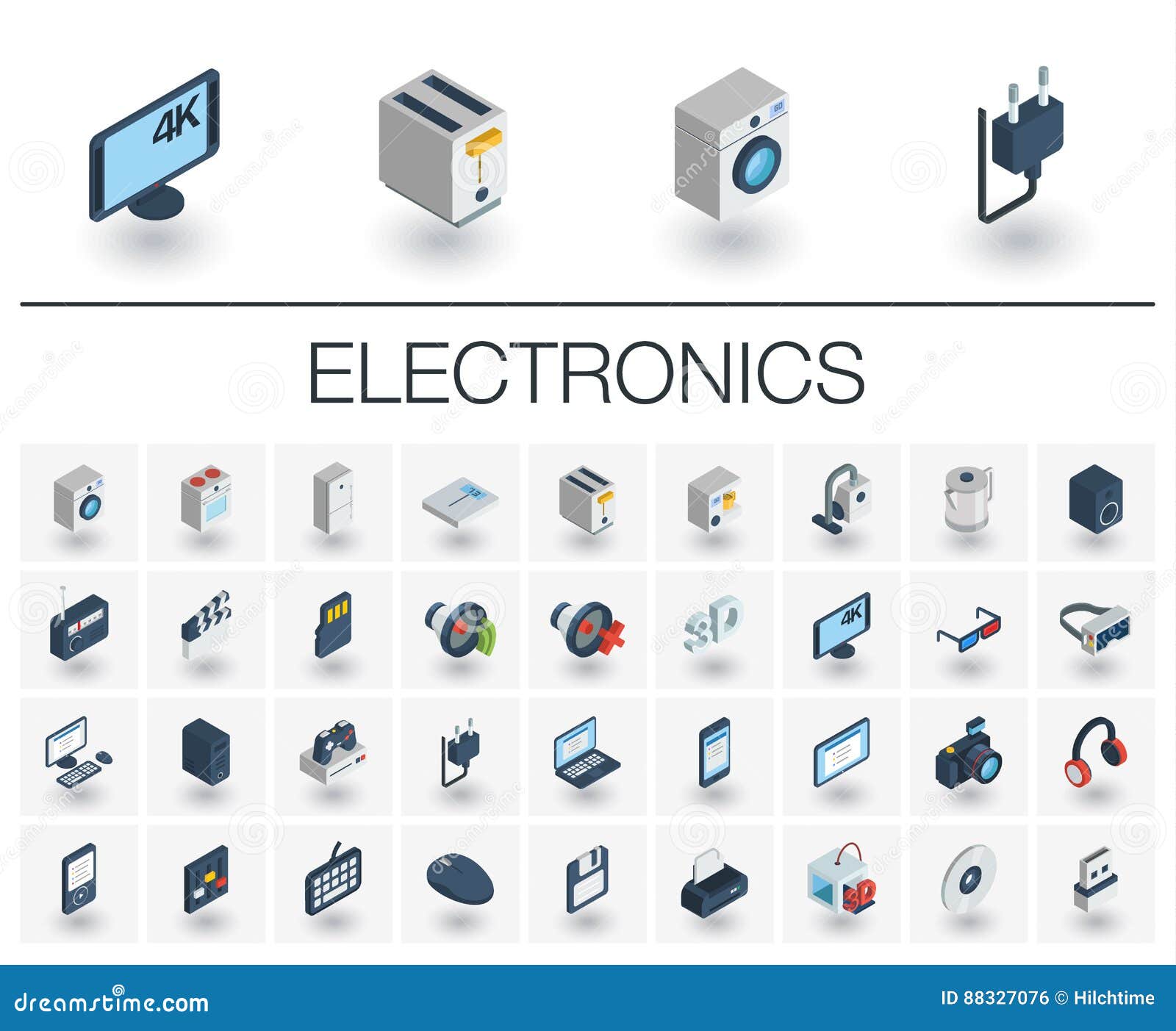 electronics and multimedia isometric icons. 3d 