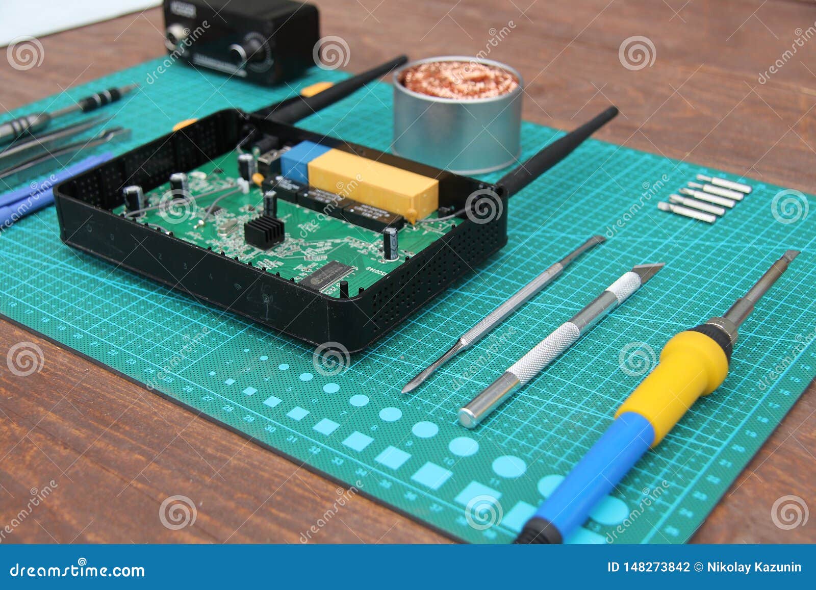 Electronics Repair on the Desktop with Tools Stock Photo Image of