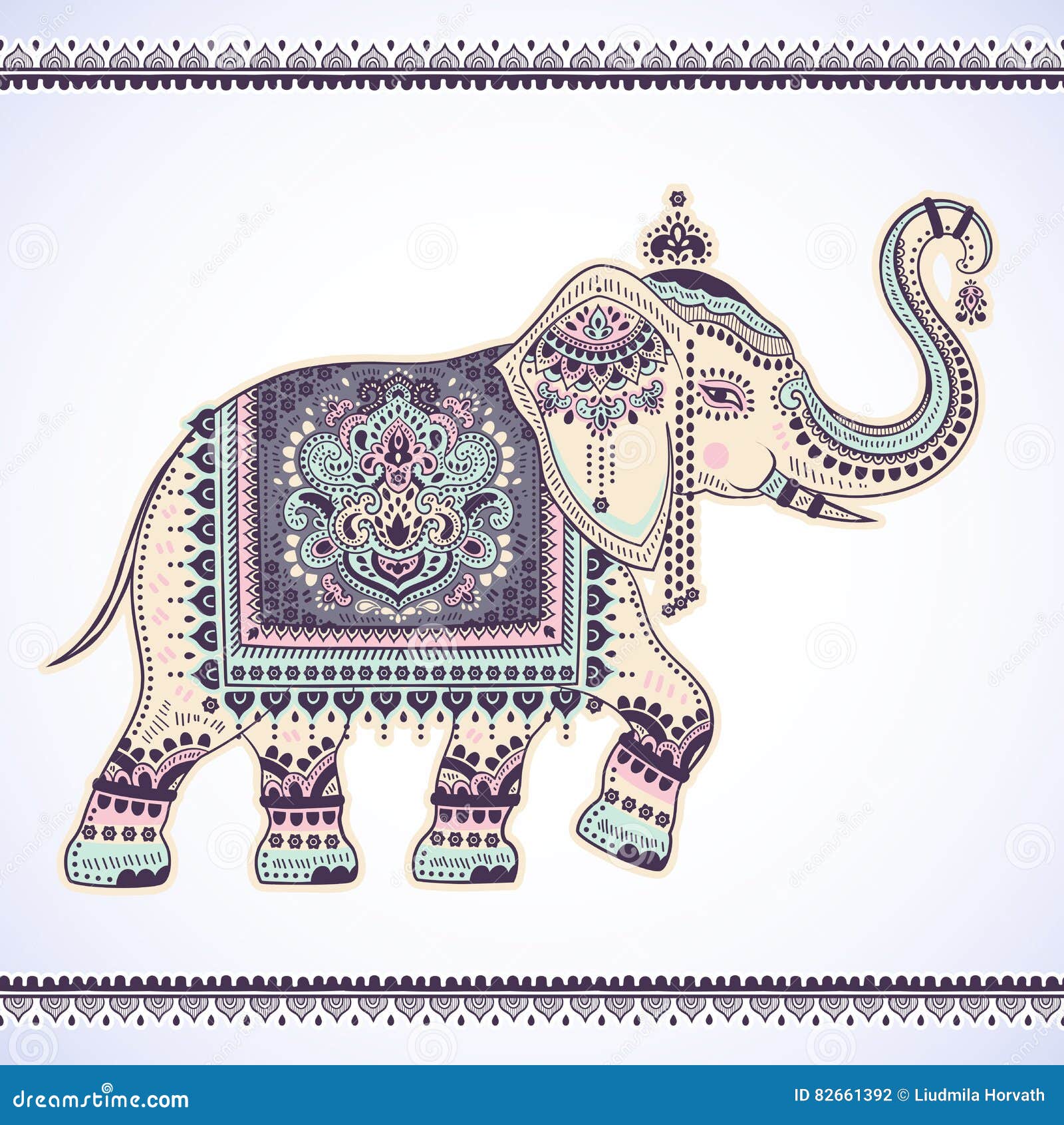 Elefante Etnico Del Loto Indiano Grafico D Annata Di Vettore Tri Africano Illustrazione Vettoriale Illustrazione Di Animale Folkloric