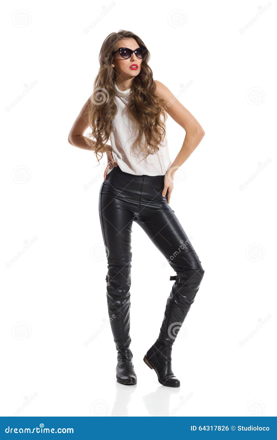 Elegance Girl in Leather Trousers and Boots Stock Photo - Image of ...