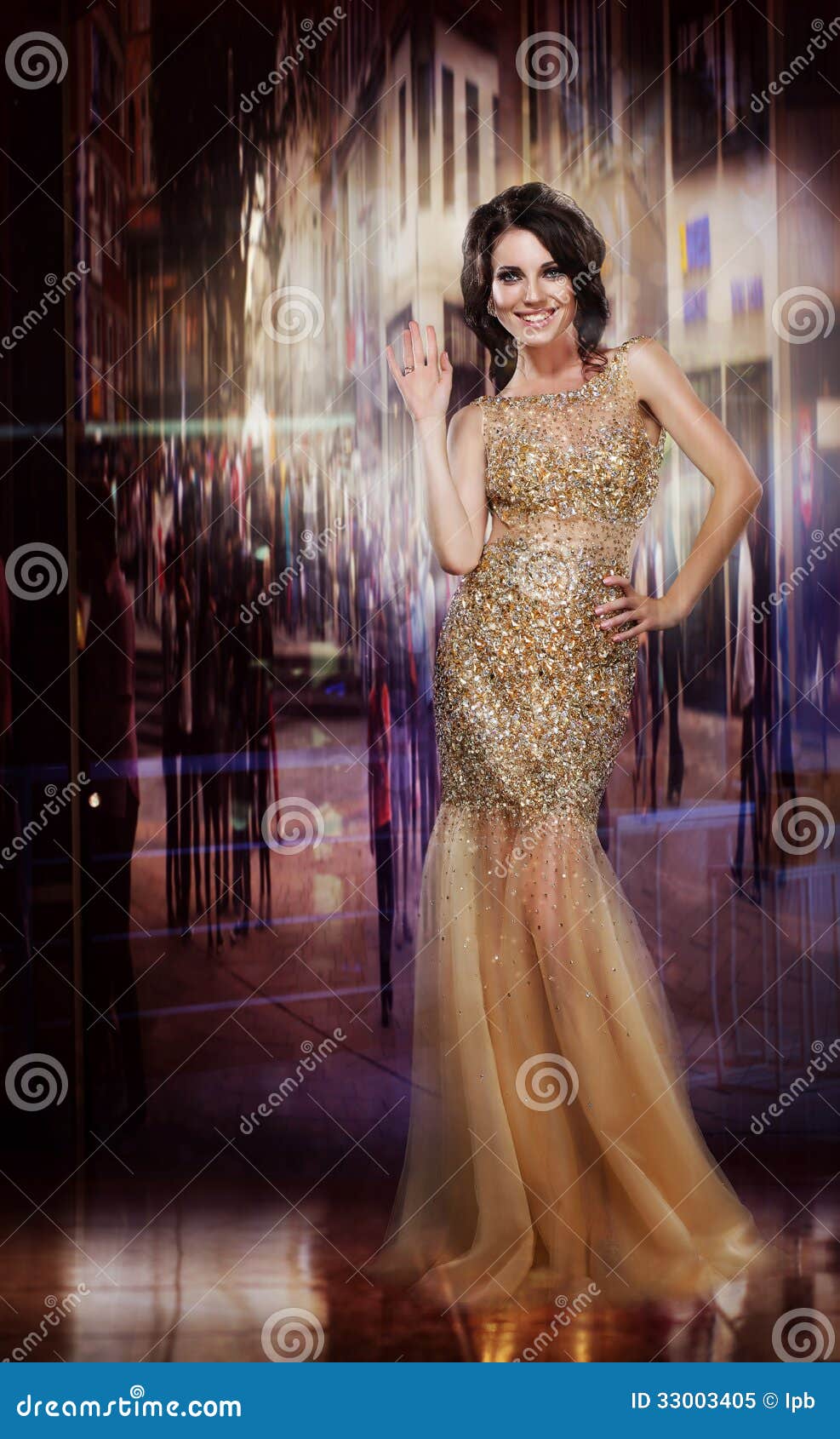 Elegance. Glamorous Glorious Lady In Yellow Dress. Formal 