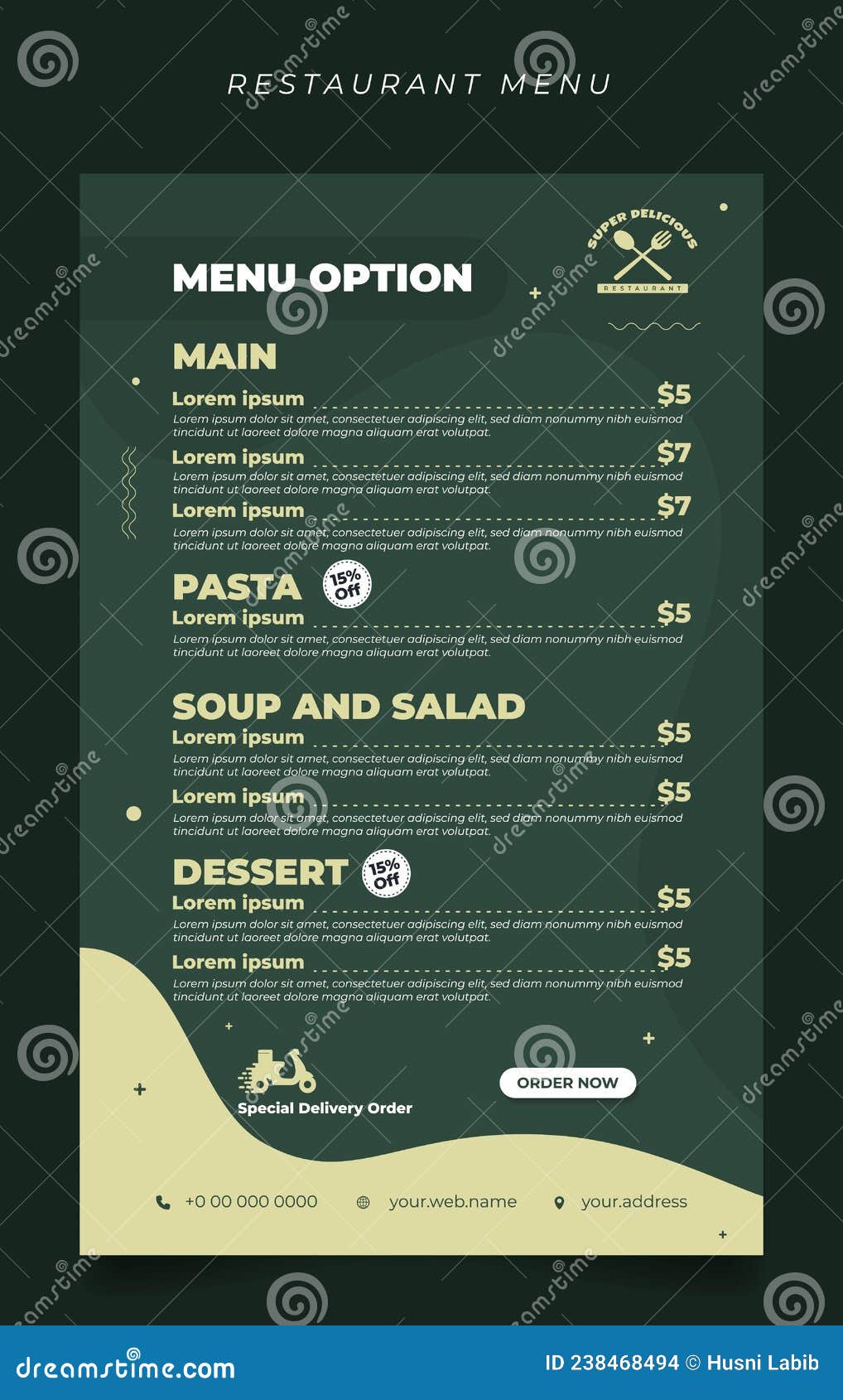 Elegance Green Restaurant Menu Template Design Stock Vector