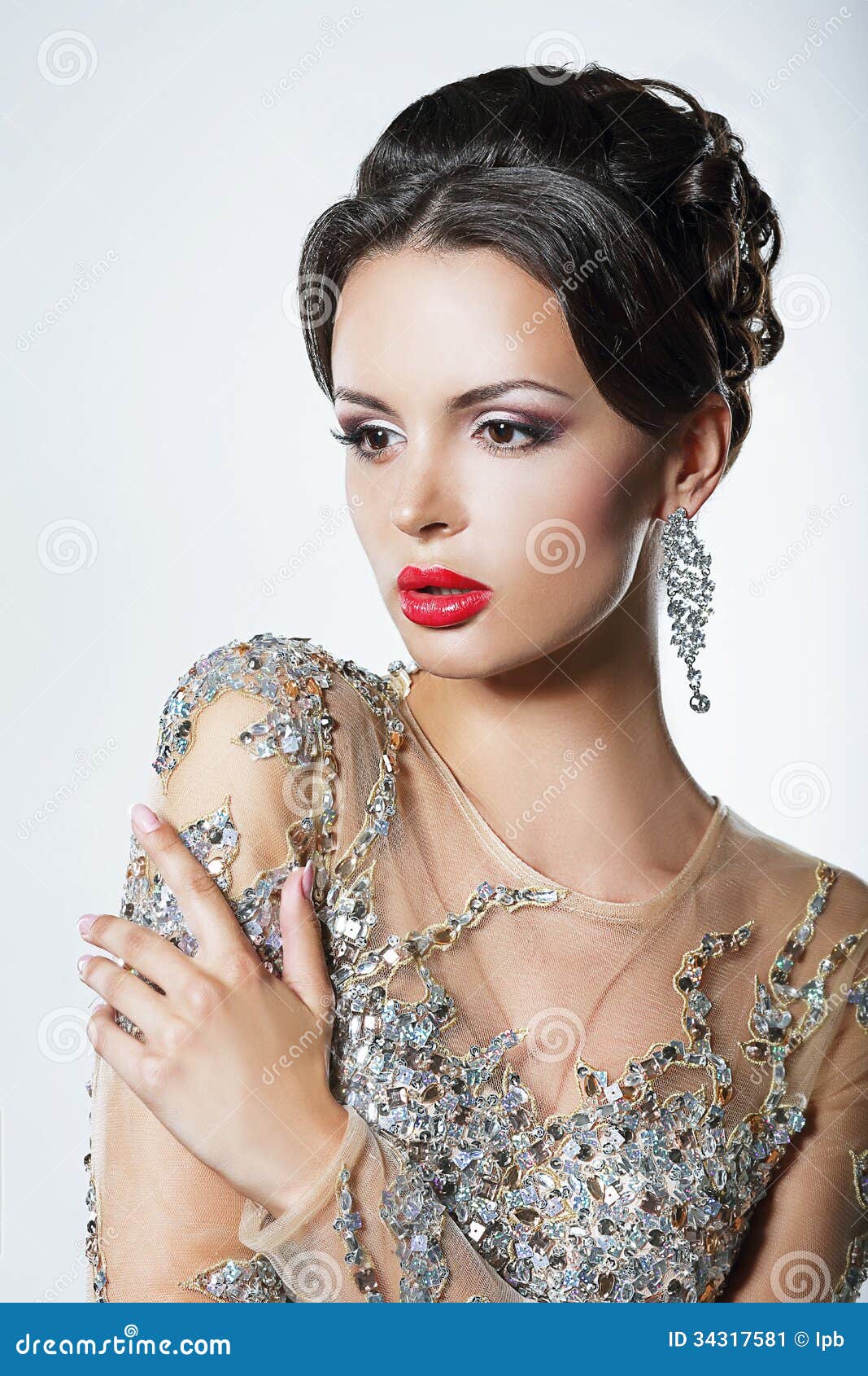 Elegance. Luxurious Good Looking Woman In Dress With 