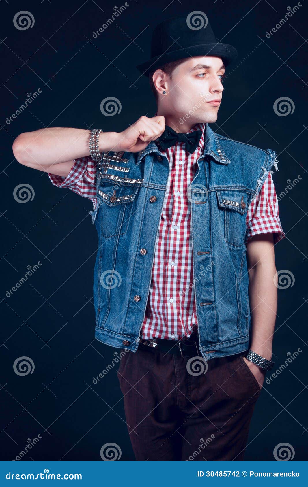 Elegance Man in Squared Shirt Stock Photo - Image of shot, waistcoat