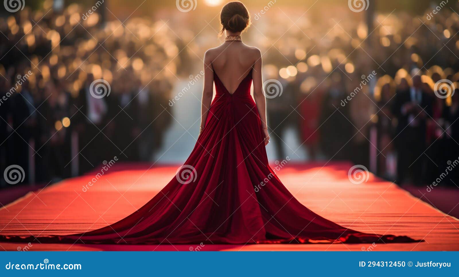 elegance unveiled: woman's red carpet walk. generative ai
