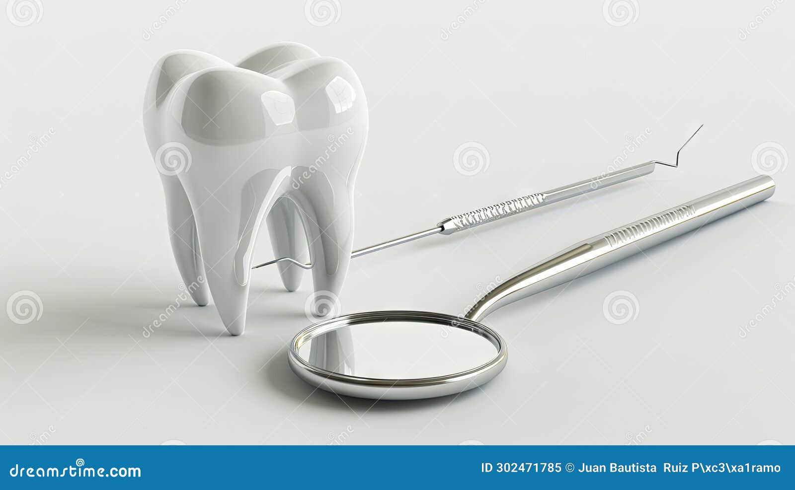 Eleganckie i nowoczesne narzędzia stomatologiczne : wysokiej jakości renderowany obraz modelu zęba z lustrami dentystycznymi i son. Eleganckie i nowoczesne narzędzia stomatologiczne : wysokiej jakości renderowany obraz modelu zęba z lustrami dentystycznymi i wygenerowanymi próbkami