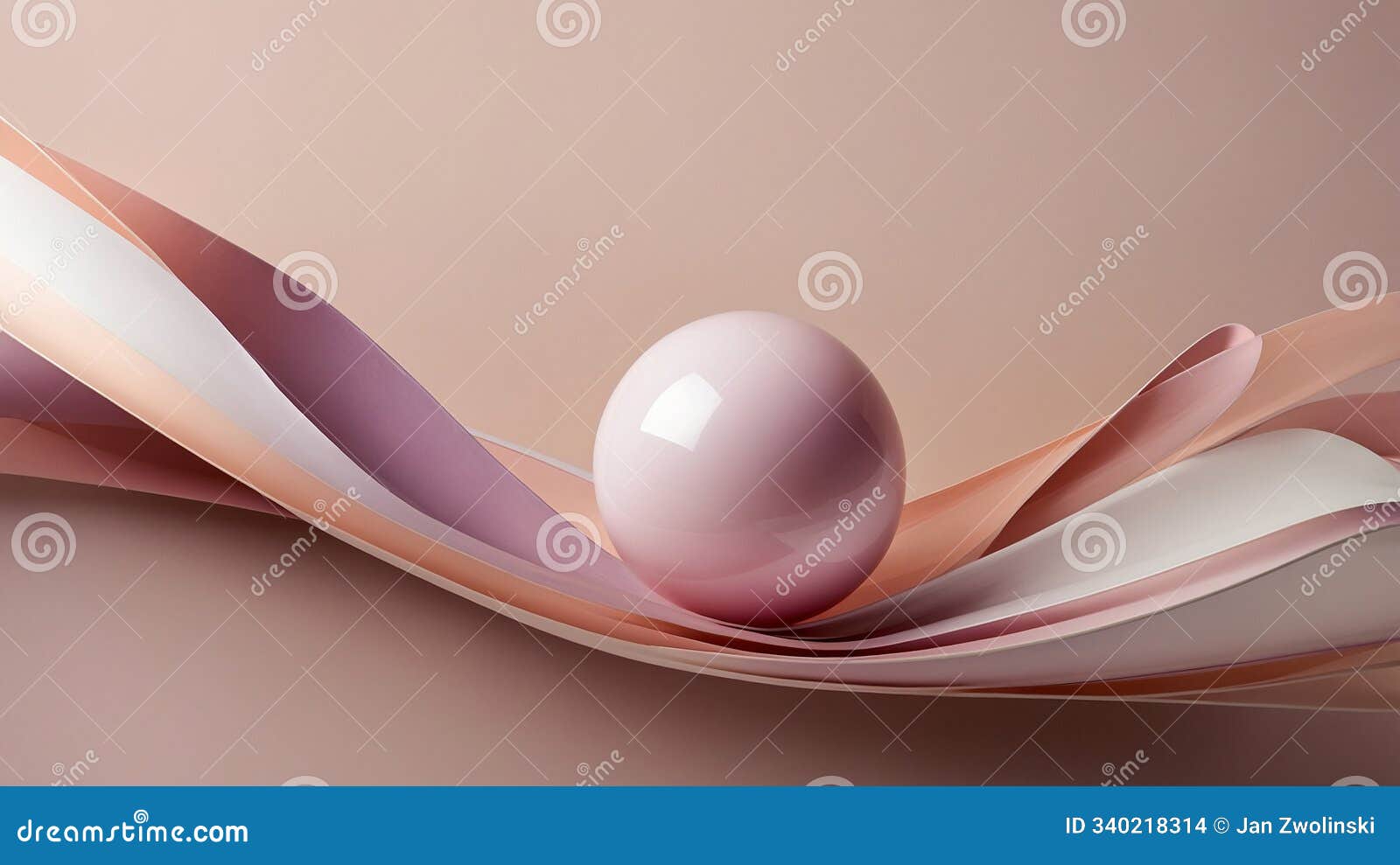 elegant abstract sculpture with smooth curves and gradient sphere in soft pastel hues of pink and peach