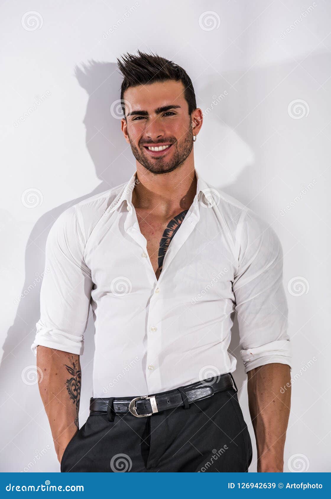 Elegant Attractive Man with White Shirt on White Stock Image - Image of ...