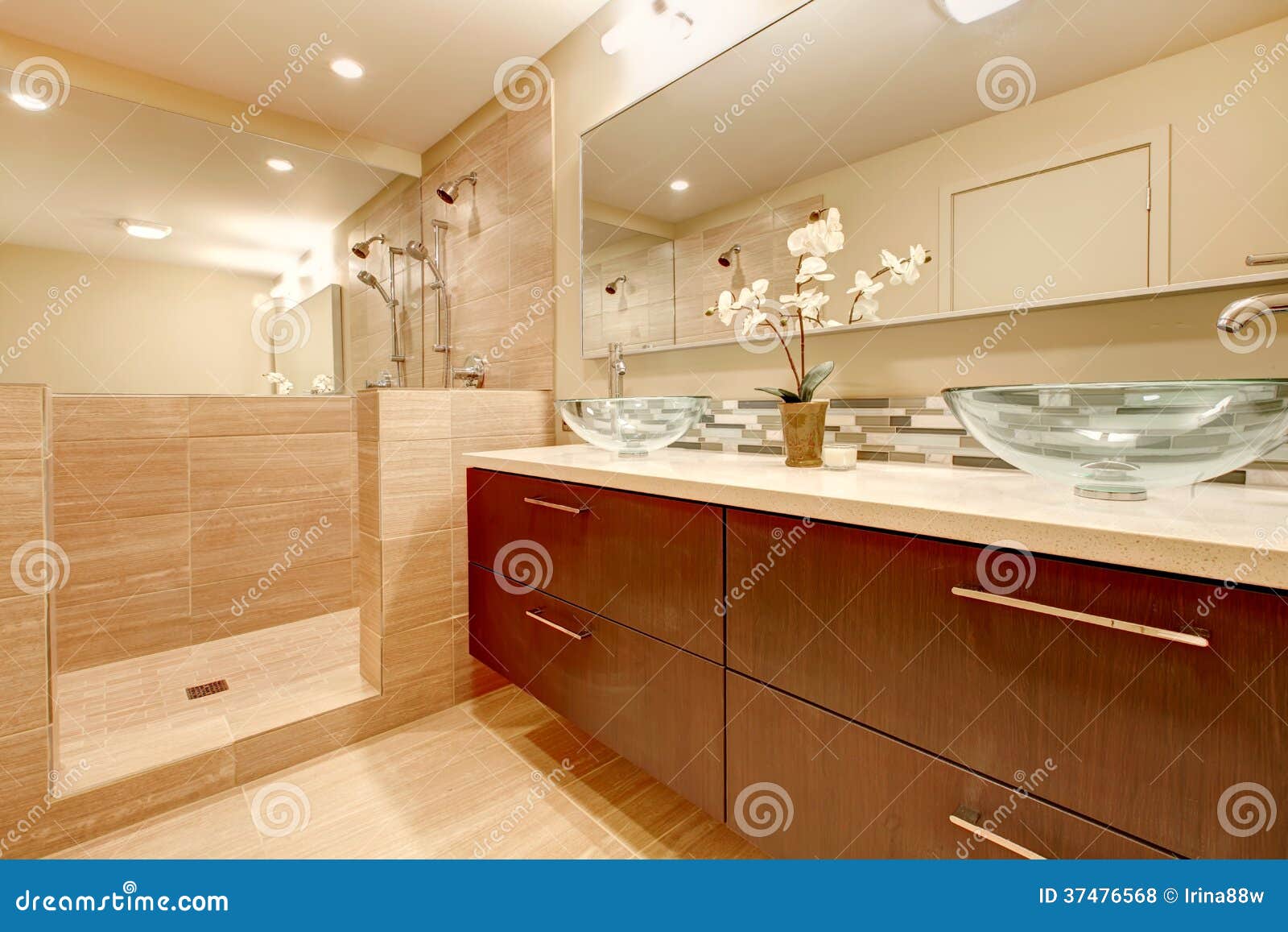 Elegant Bathroom With Glass Vessel Sinks Stock Photo ...