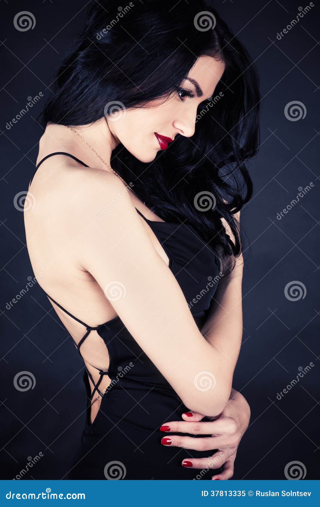 Beautiful Lovely Woman Standing in Black Dress Stock Image - Image of  elegant, girl: 113760059
