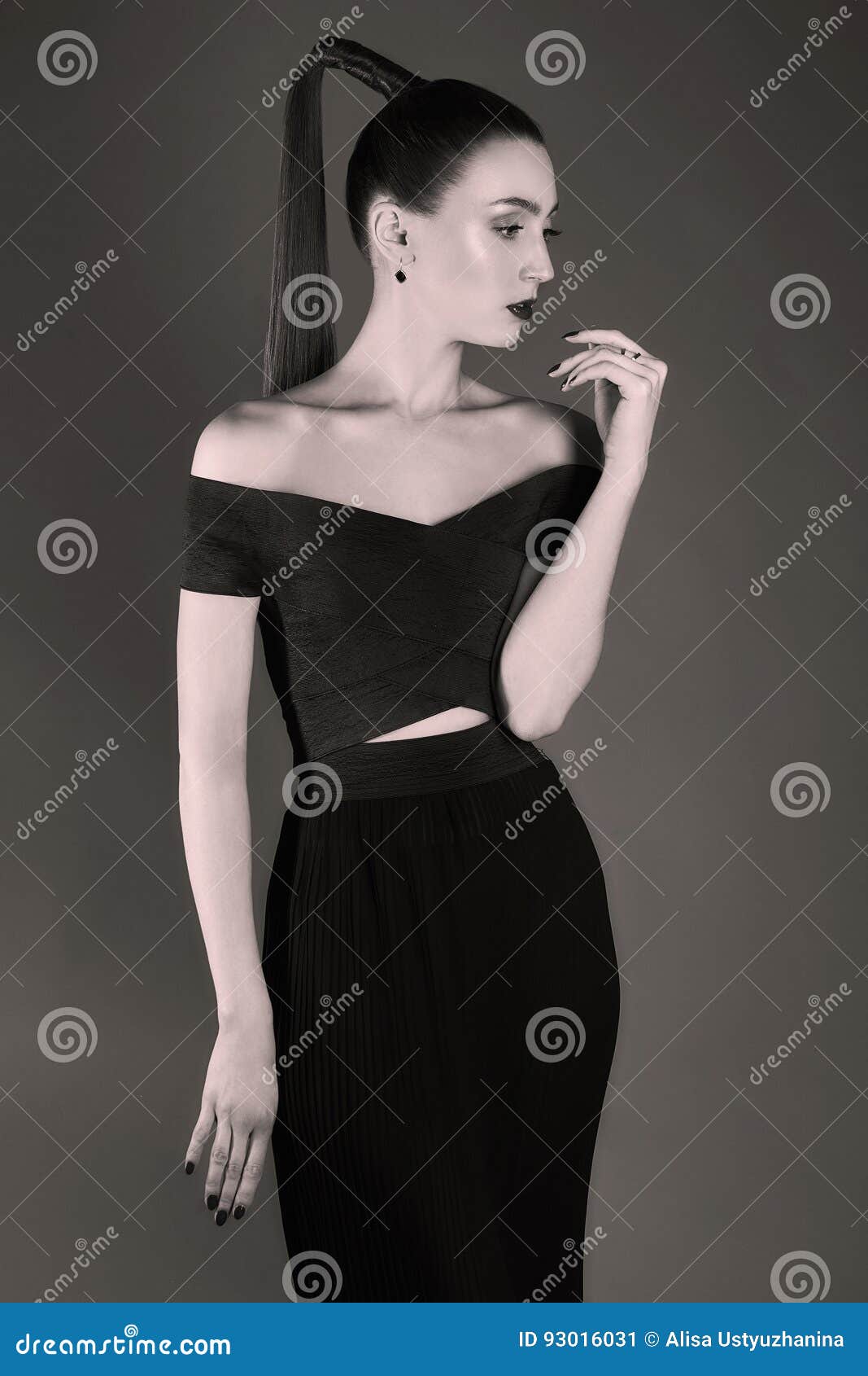 Elegant Beautiful Woman in Black Dress Stock Image - Image of delicate ...