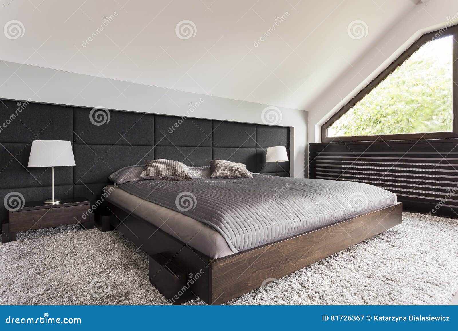 Elegant bed in dark frame stock image. Image of ideas 81726367