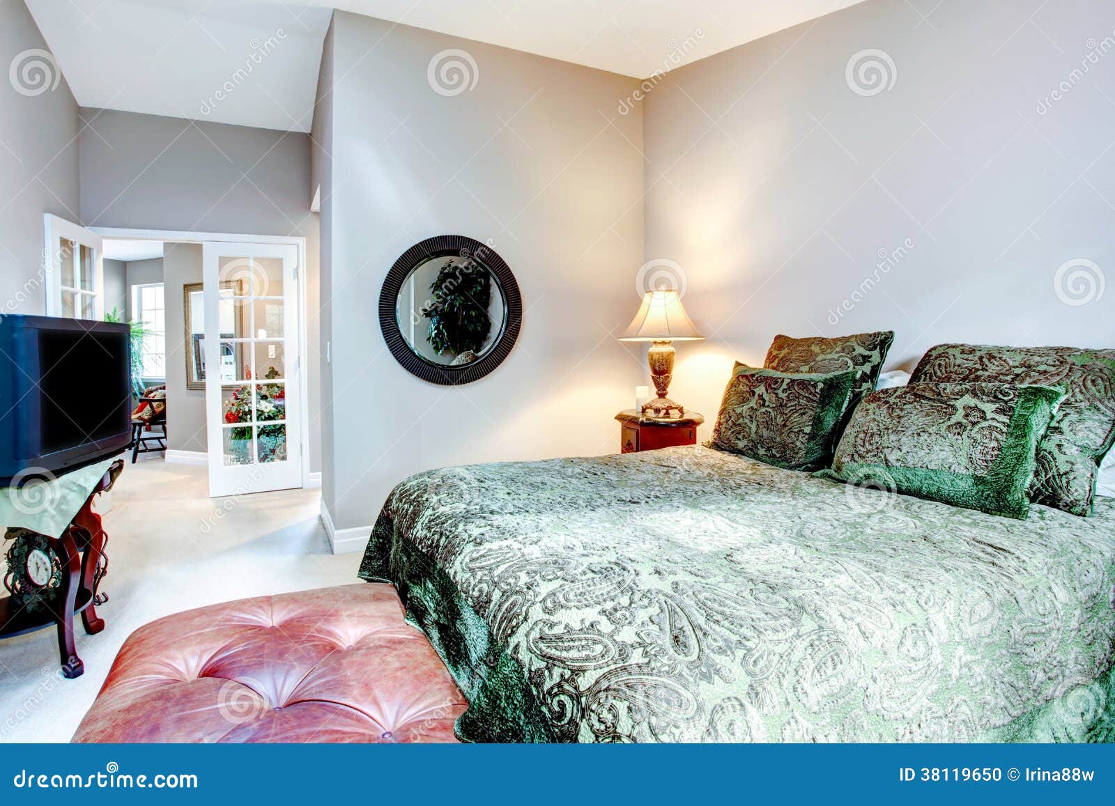 Elegant Bedroom with Queen Size Bed Stock Photo Image of house