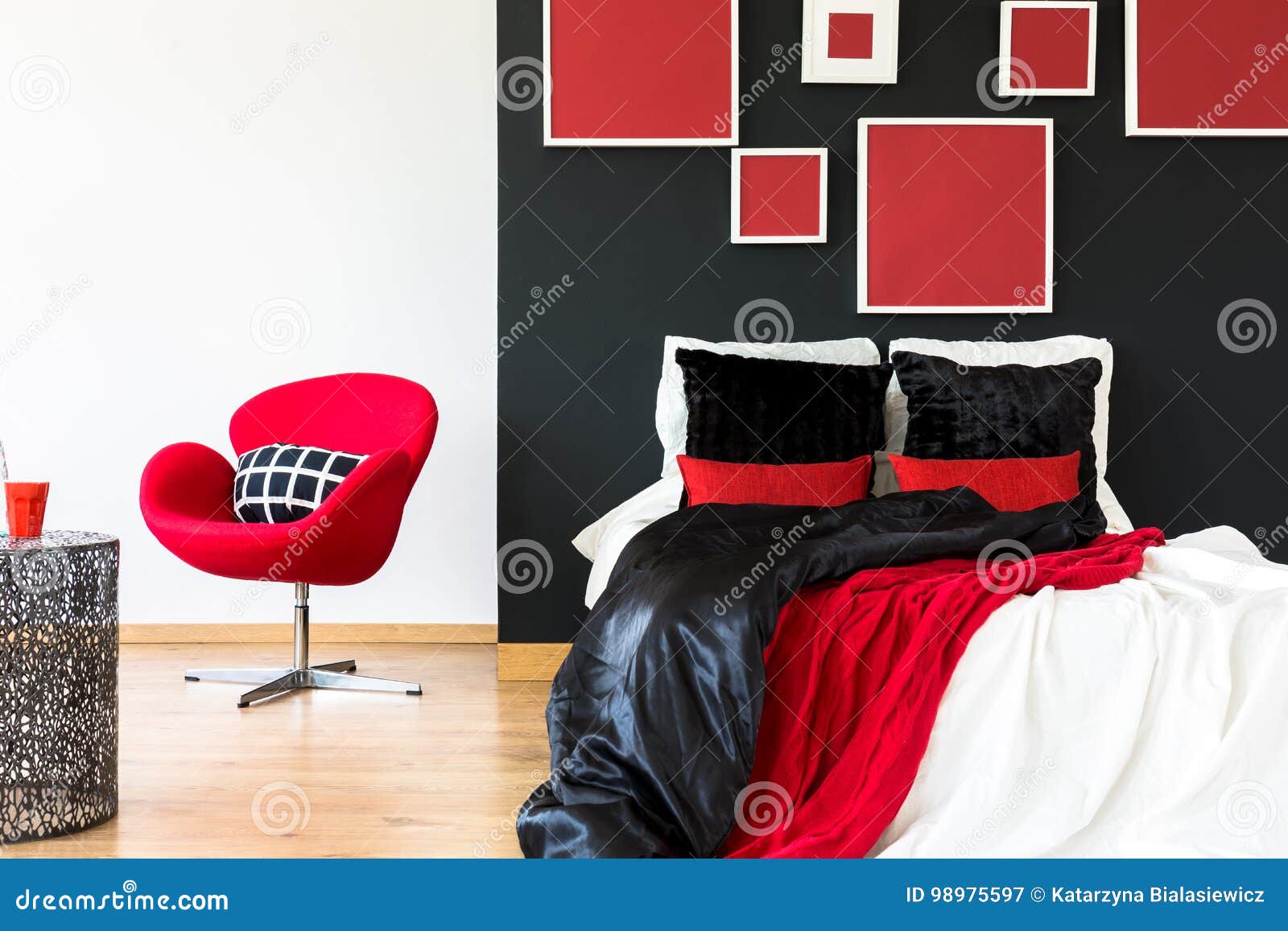 Elegant Bedroom With Red Coverlet Stock Image Image Of