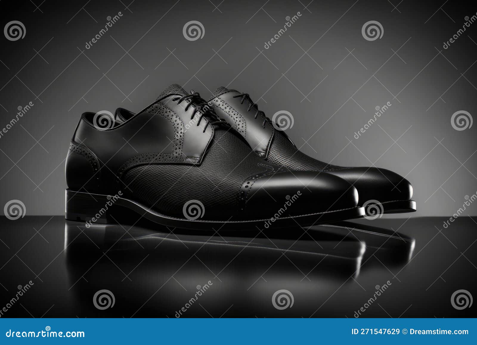 Elegant Black Leather Shoes for Men on Black Background. Photo Studio ...