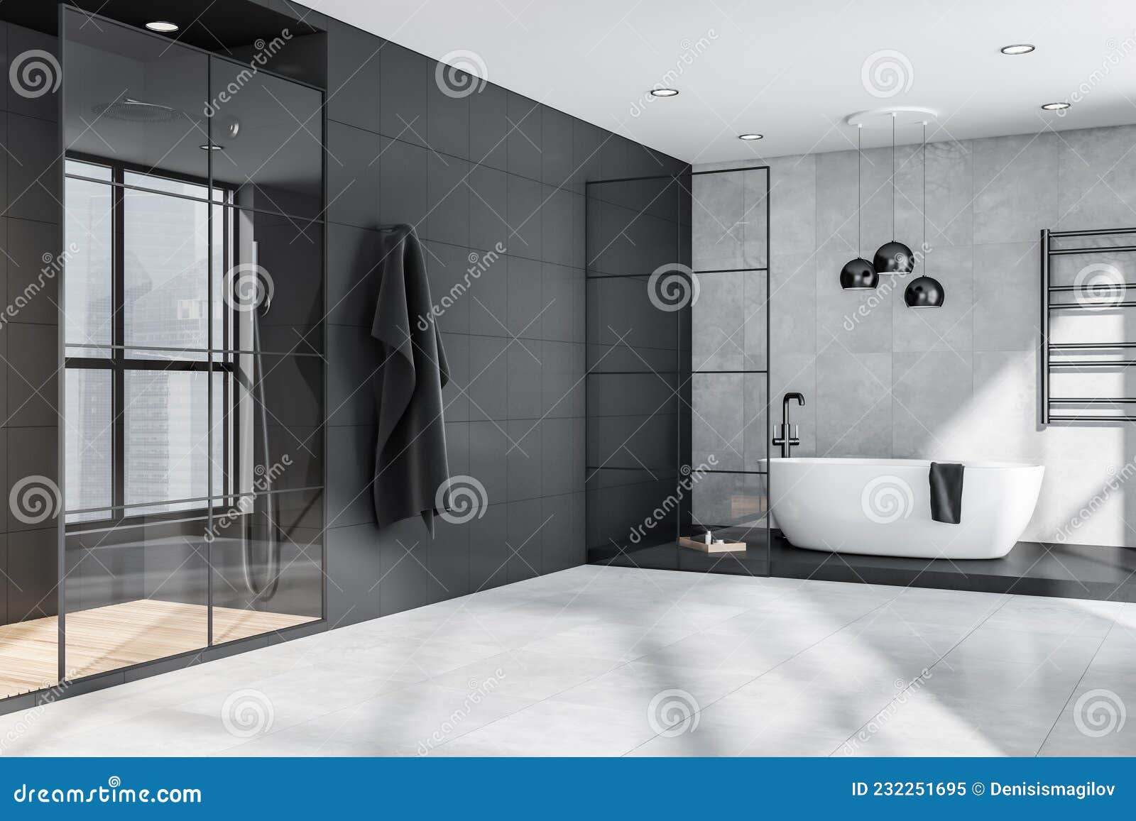 Elegant Black and Light Grey Bathroom. Corner View Stock Illustration ...