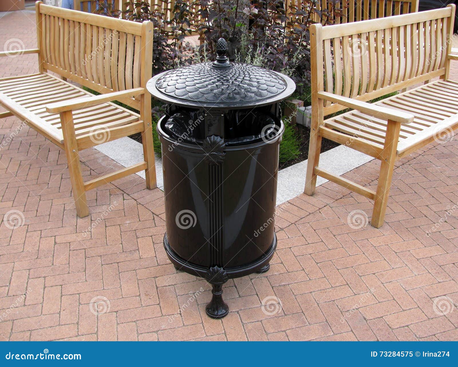 Elegant Black Metal Trash Can. Stock Image Image of metal, outside
