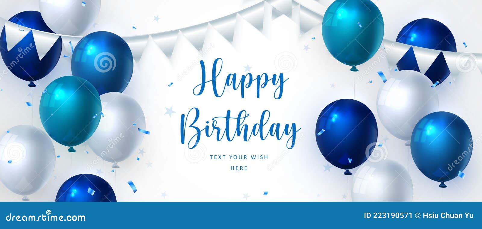 Elegant Blue Ballon and Ribbon Happy Birthday Celebration Card ...