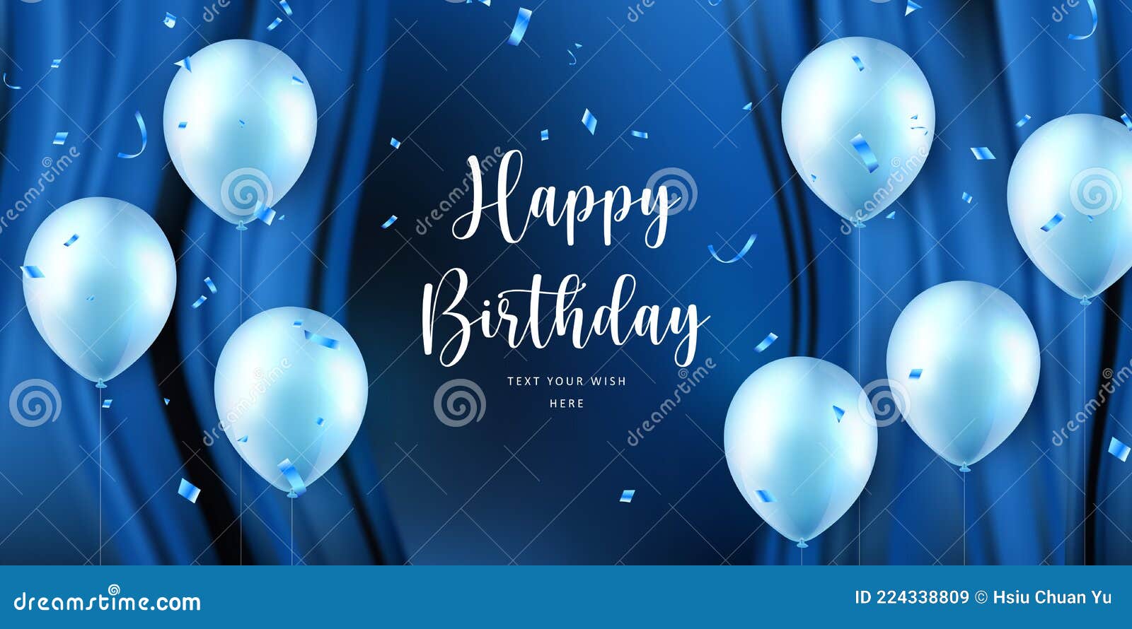 Elegant Blue Ballon and Silk Curtain Background Happy Birthday Celebration  Card Banner Template Stock Vector - Illustration of blue, template:  224338809