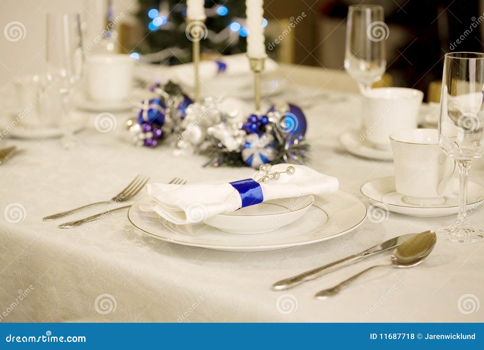 Elegant Blue and White Christmas Table Stock Photo Image of mood