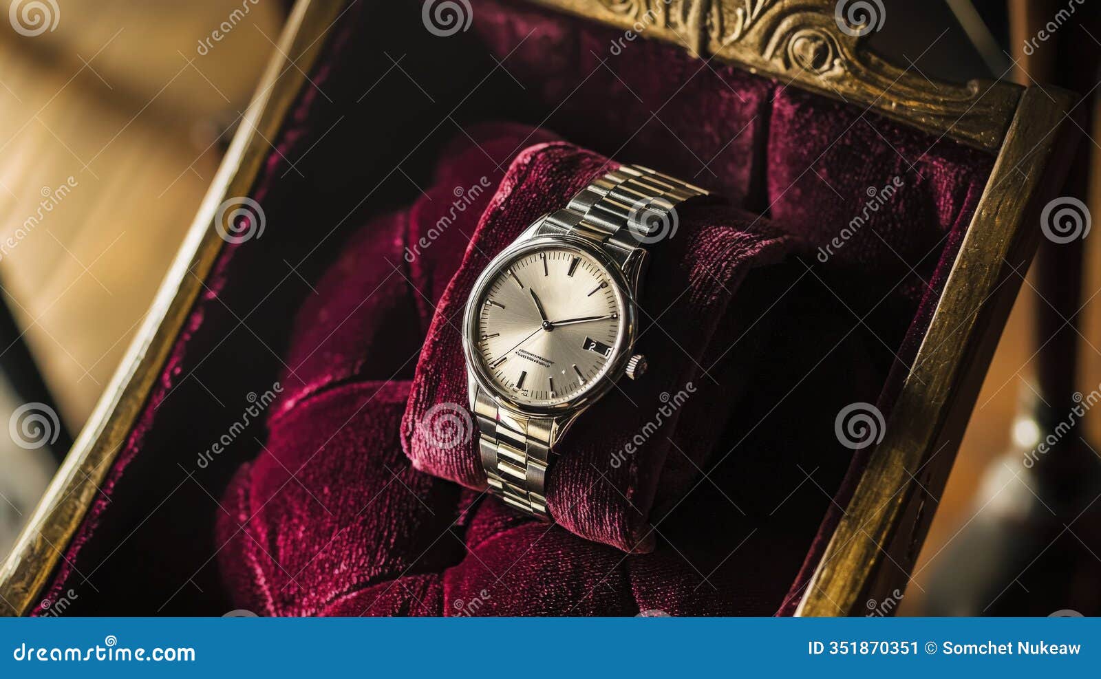 elegant branded watch with silver strap vintage setting product showcase lavish environment close-up view timeless luxury