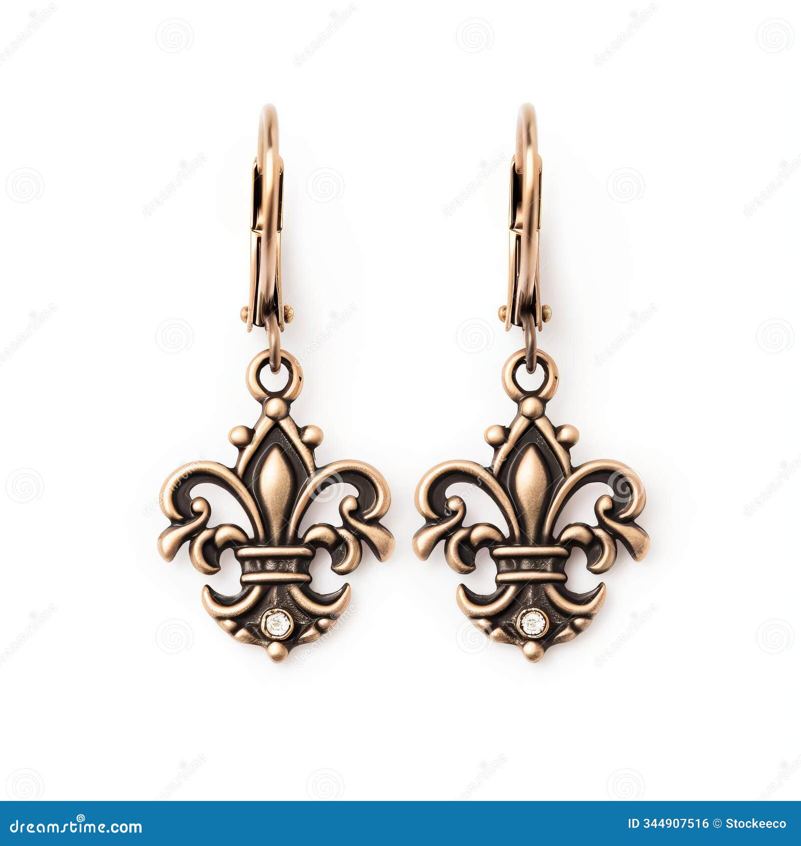 elegant bronze crown-inspired earrings on white background photo