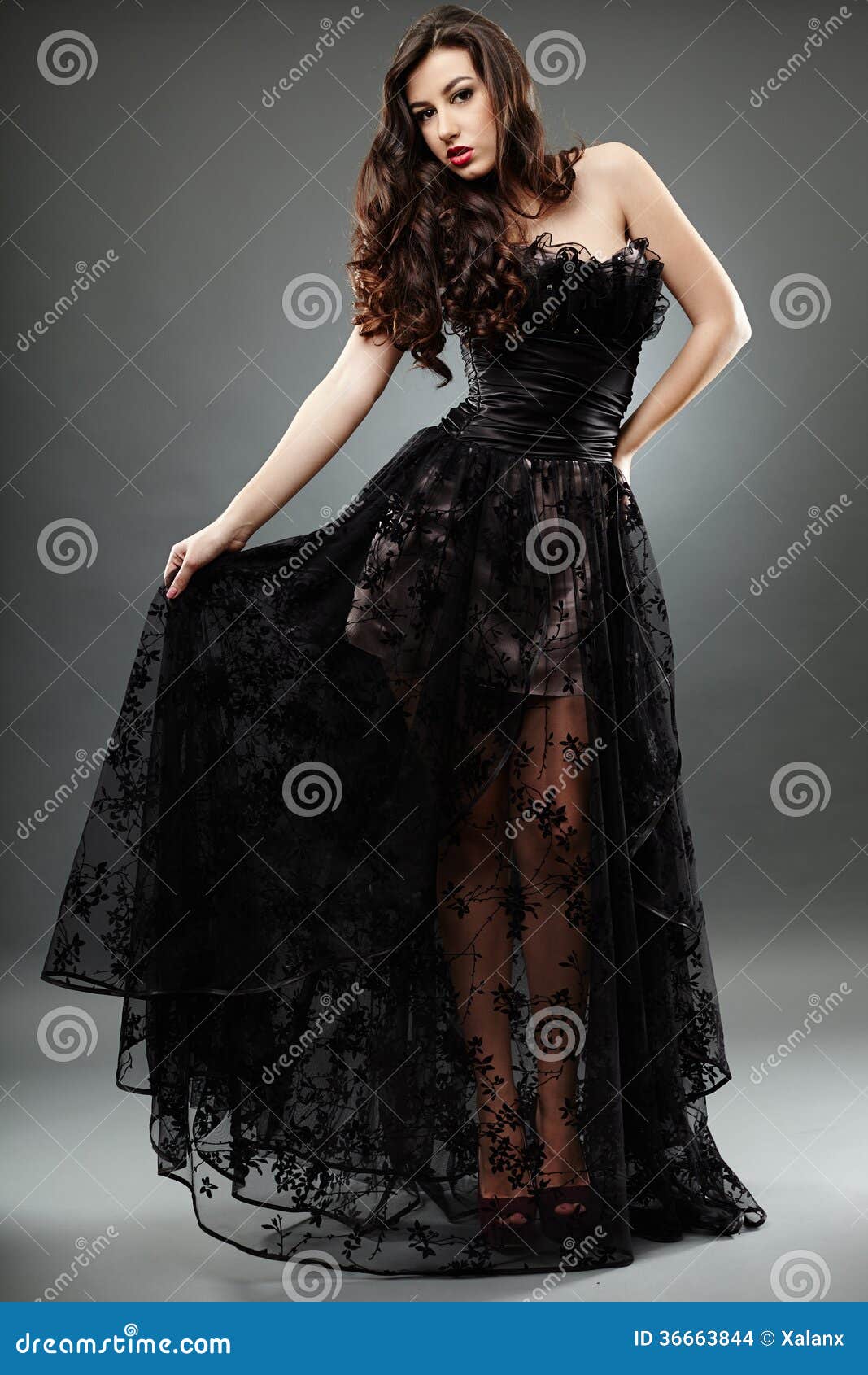 Elegant Brunette Girl in Full Length Stock Photo - Image of caucasian ...