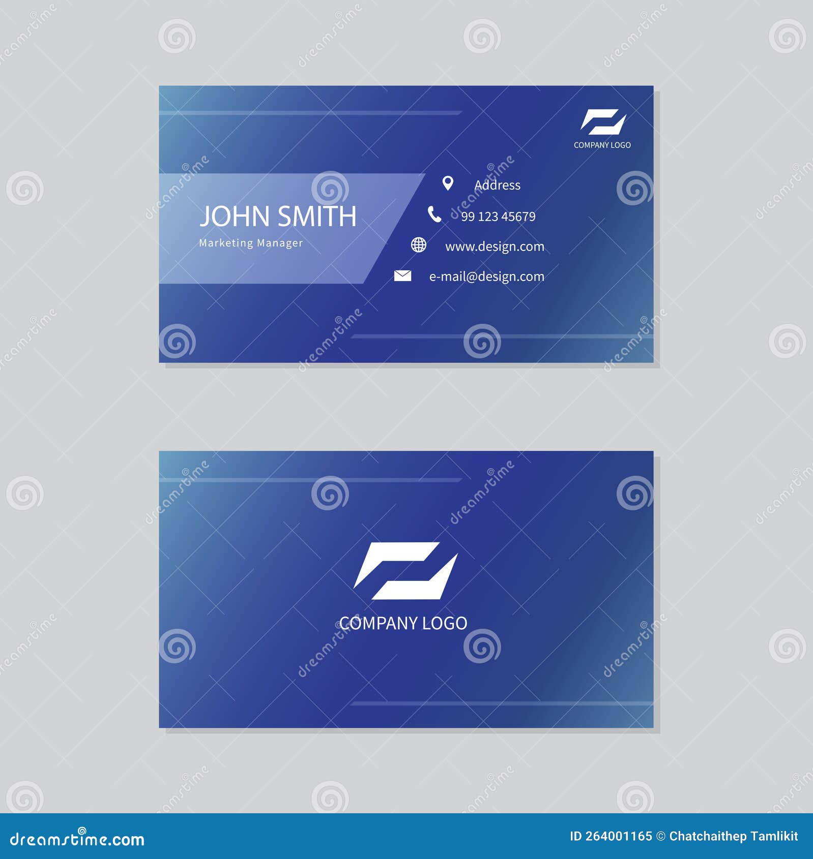 Elegant Business Card, Blue and White Business Card. Vector