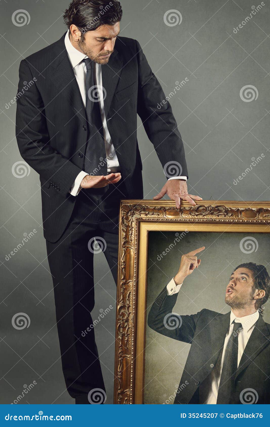 elegant businessman and his angry paint