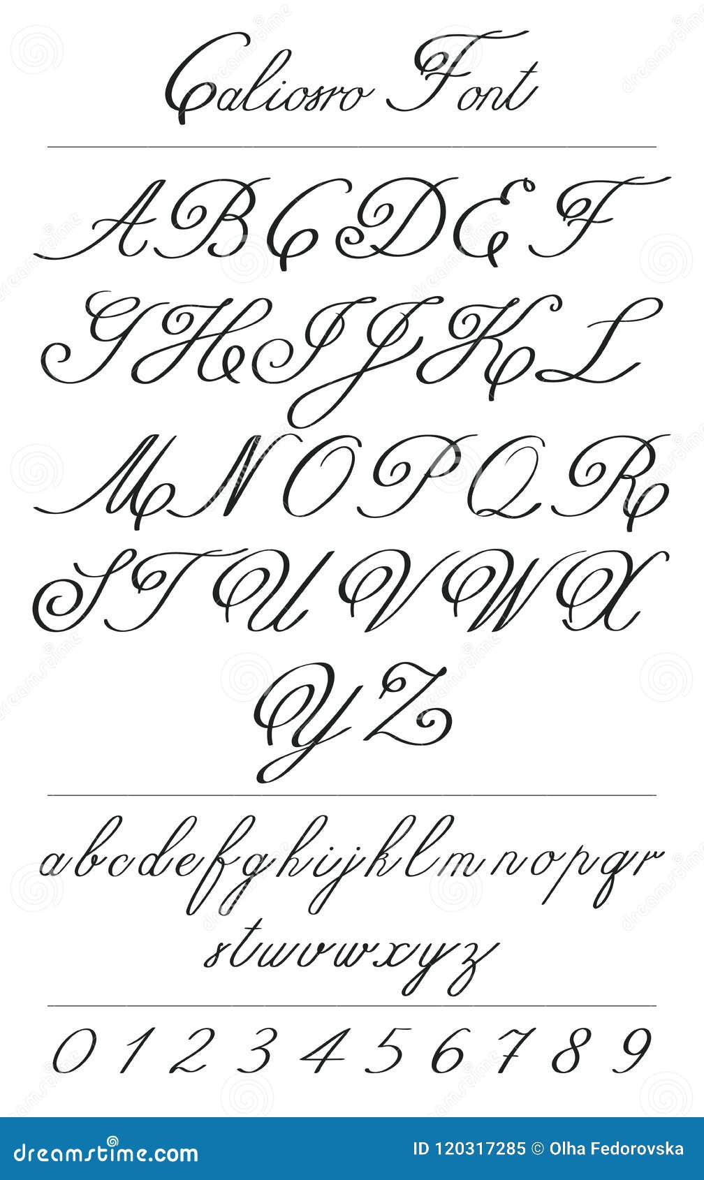elegant calligraphy letters with florishes. coliostro font