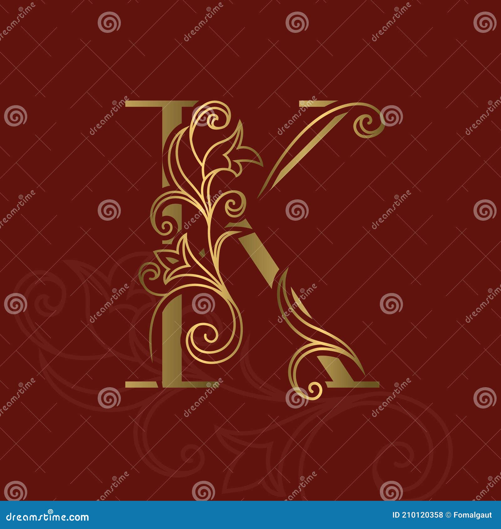 Elegant Capital Letter K. Graceful Style. Calligraphic Golden Logo ...