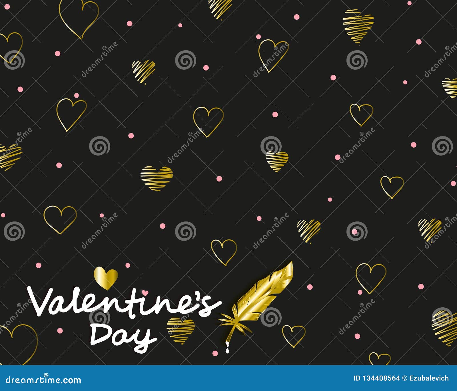 Elegant Card Valentine`s Day with Golden Drawing Hearts Stock ...