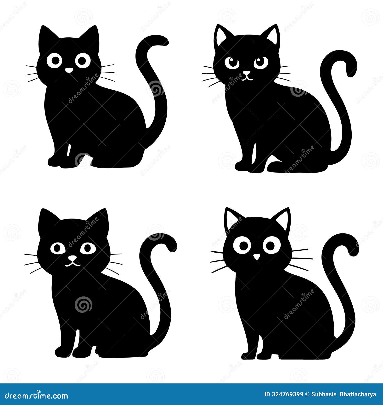 set of cat silhouette  art  clean and elegant  isoleted white background