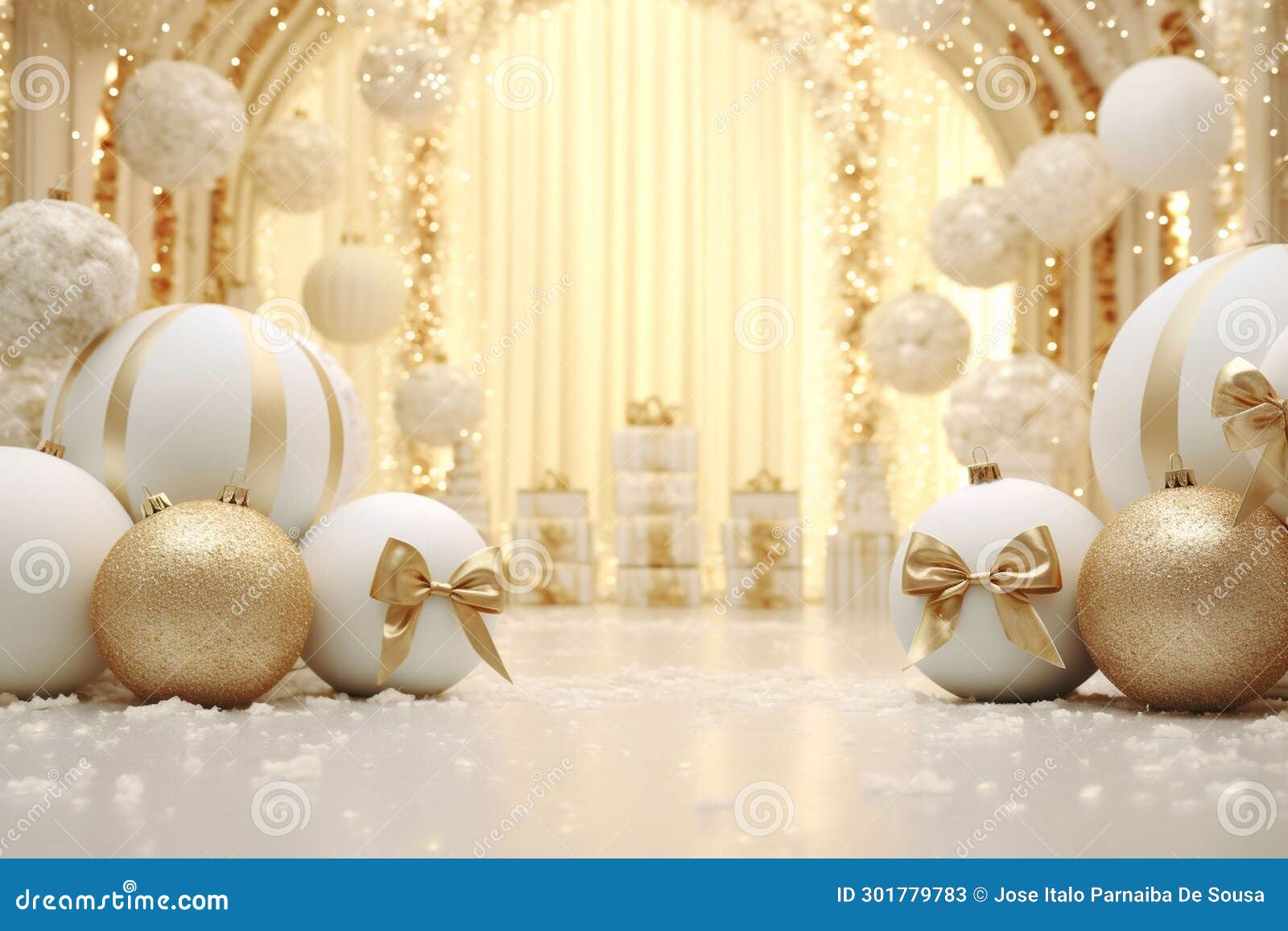 Elegant Christmas Background with White and Gold Stock Illustration