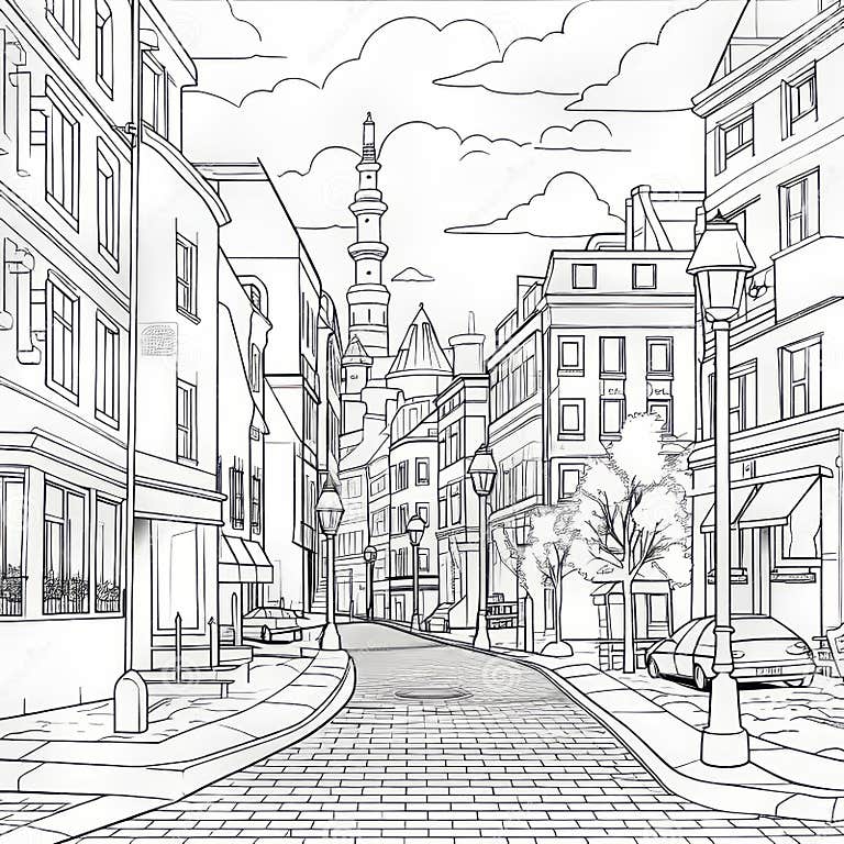 Elegant Cityscapes Coloring Book Stock Illustration - Illustration of