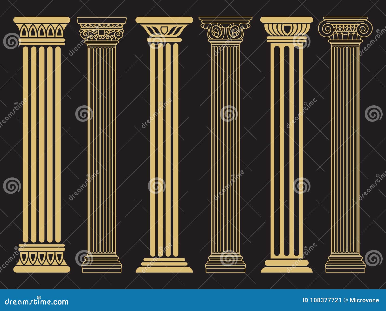 elegant classic roman, greek architecture line and silhouette columns