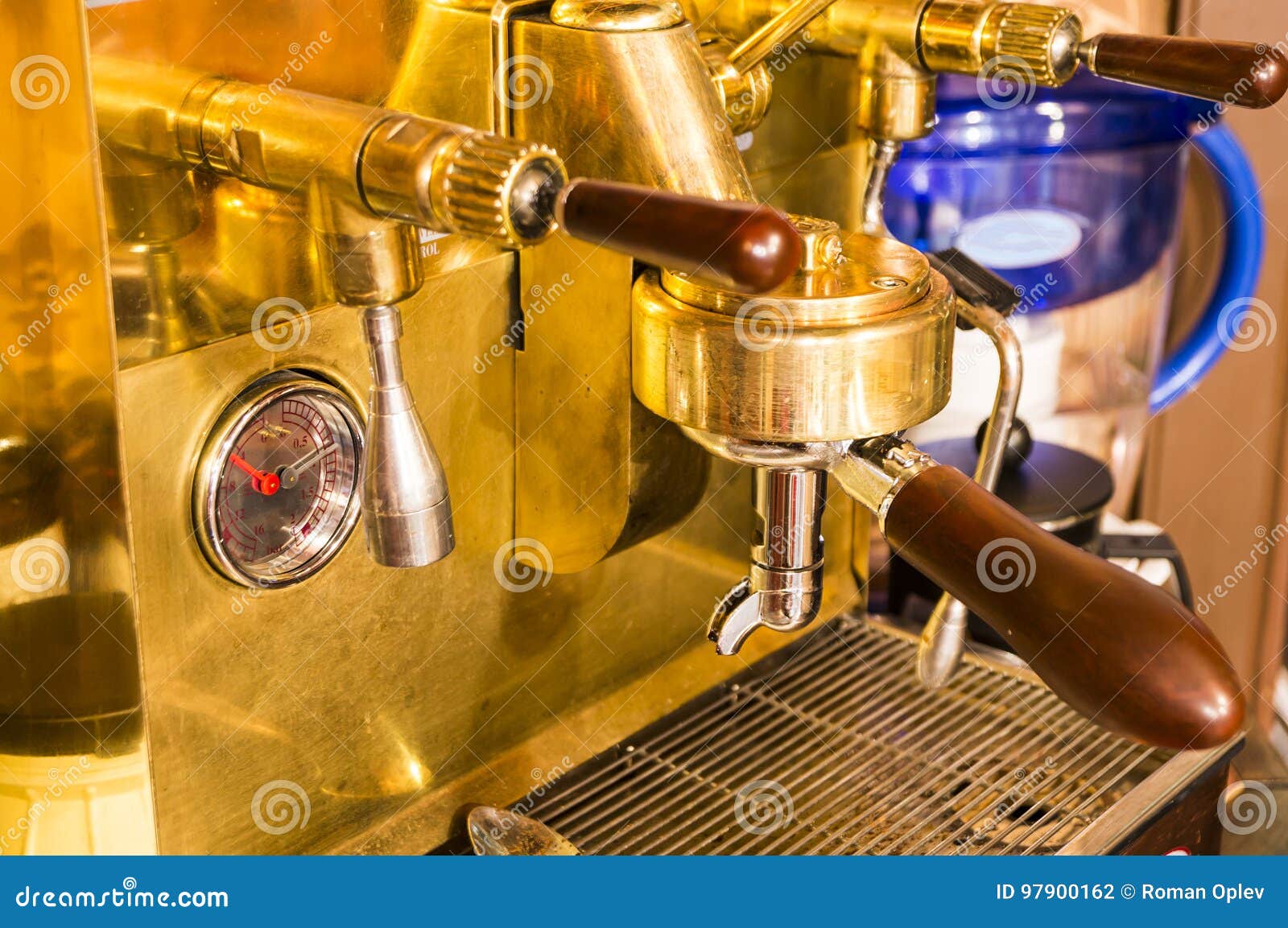 Elegant Coffee Machine with Vintage Handles and Tools Stock Photo