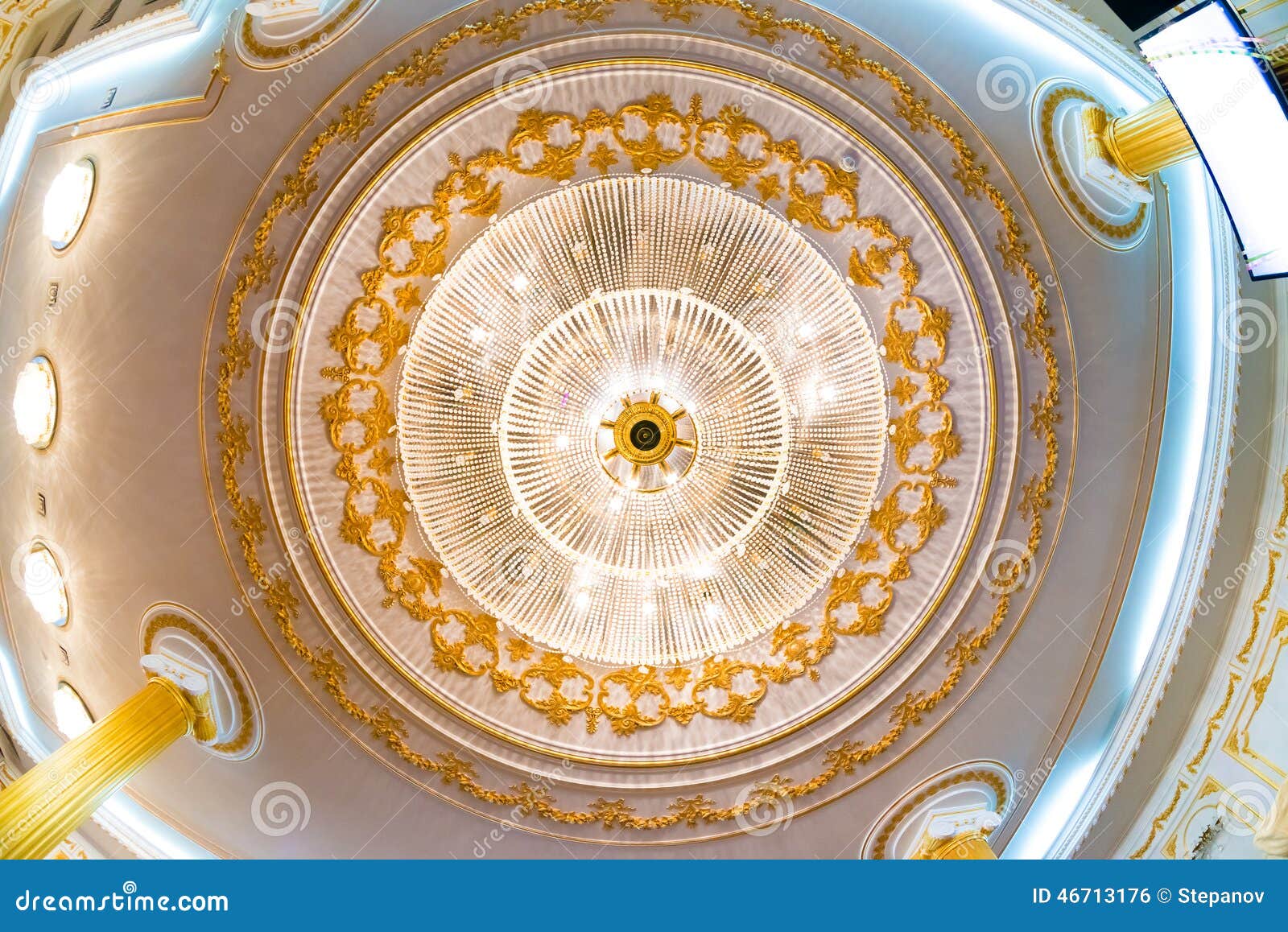 Interior Fisheye Photo of Elegant Crystal Chandelier