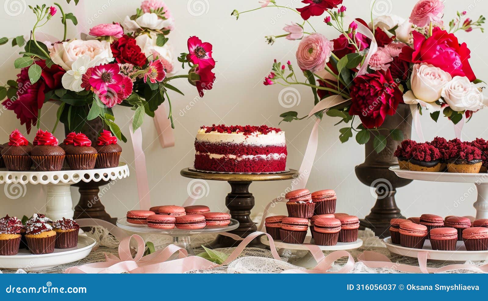 elegant dessert buffet with floral decorations for special occasions