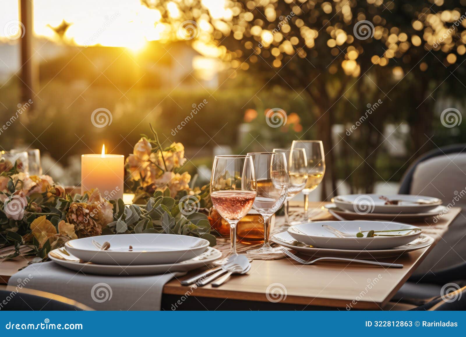 elegant dinner table setting with wine, candlelight, and fine dining ambiance