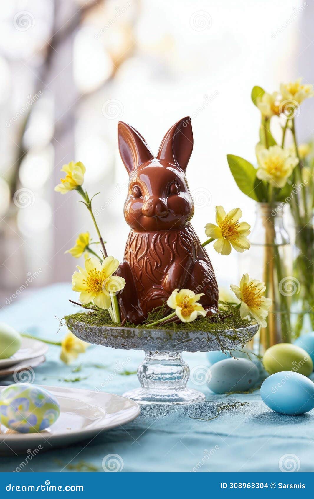 Elegant Easter Chocolate Bunny Centerpiece with Spring Flowers and Pastel  Eggs Stock Illustration - Illustration of floral, happy: 308963304, image size:1066x1690