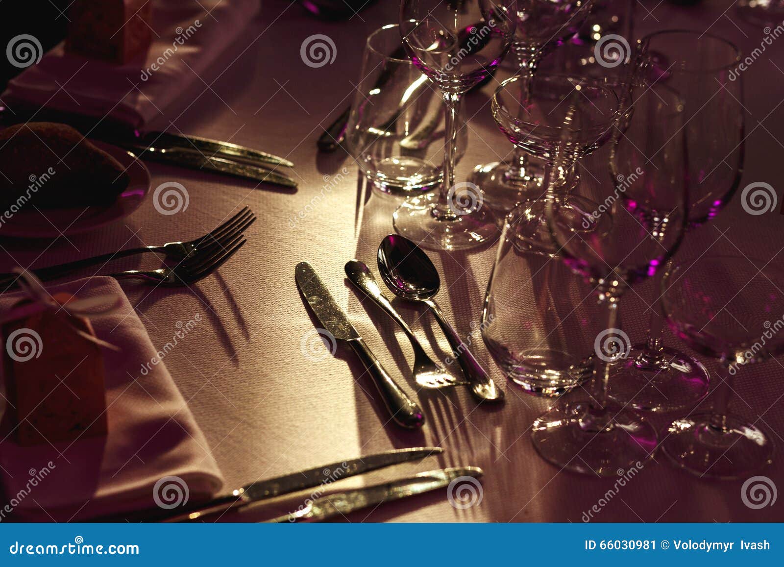 Elegant Expensive Cutlery and Silverware at Wedding Reception Cl Stock